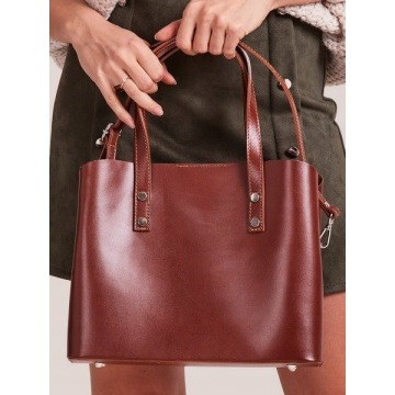 Włoska skórzana torebka shopper bag brązowa rovicky twr-61 - brązowy