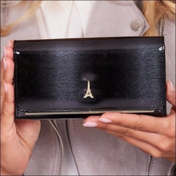 Skórzany portfel damski lakierowany czarny paris design 74110 - czarny