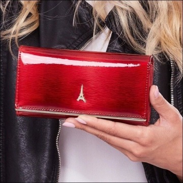 Skórzany portfel damski lakierowany czerwony paris design 64003 - czerwony