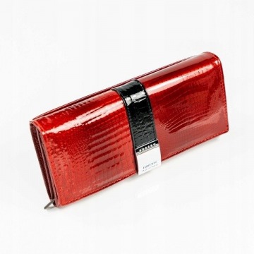 Skórzany lakierowany portfel damski czerwony lorenti 177-2c - czerwony