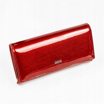 Skórzany lakierowany portfel damski czerwony loren 102-sh - czerwony