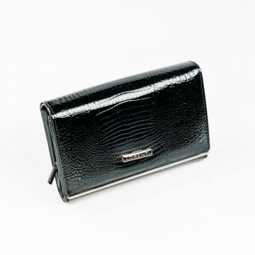 Skórzany portfel damski lakierowany czarny lorenti 74112
