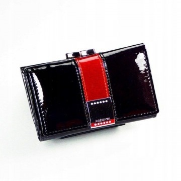 Skórzany portfel damski lakierowany z kryształkami czarny lorenti 15-09