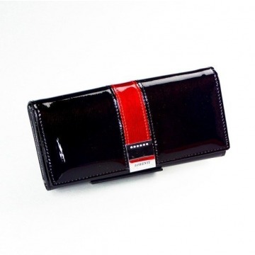 Skórzany portfel damski lakierowany czarny lorenti 76114 - czarny || czarny z czerwonym