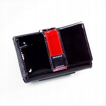 Skórzany portfel damski czarny lorenti 76117 - czarny || czarny z czerwonym