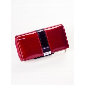 Skórzany portfel damski lakierowany czerwony lorenti 76112 - czerwony || czerwony z czarnym