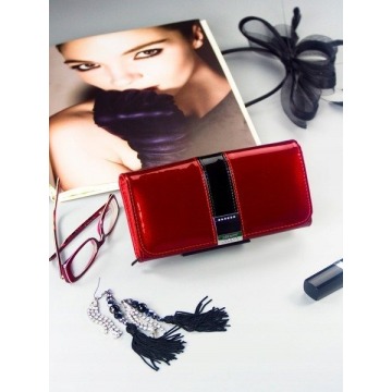 Skórzany portfel damski lakierowany czerwony lorenti 76110 - czerwony || czerwony z czarnym