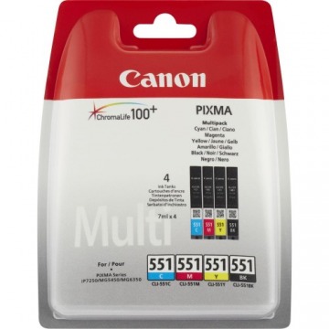 Zestaw tuszy Canon 6509B009 (oryginał CLI551 CMYK CLI-551C/M/Y/K; 4 x 7 ml; czarny, czerwony, niebie