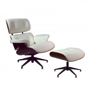Fotel Luce inspirowany Lounge Chair biały z podnóżkiem