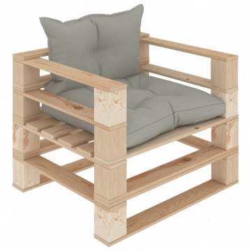 Ogrodowe siedzisko z palet z poduszkami taupe, drewniane