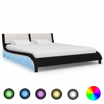 Rama łóżka z LED, czarno-biała, sztuczna skóra, 180 x 200 cm