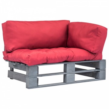 Sofa ogrodowa z palet z czerwonymi poduszkami, drewno FSC