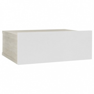 Wisząca szafka nocna, biel i dąb Sonoma, 40x30x15 cm