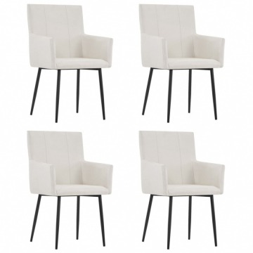 Krzesła do salonu z podłokietnikami 4 szt. kremowe tkanina