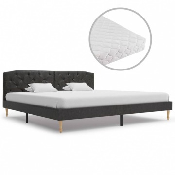 Łóżko z materacem, czarne, tkanina, 180 x 200 cm