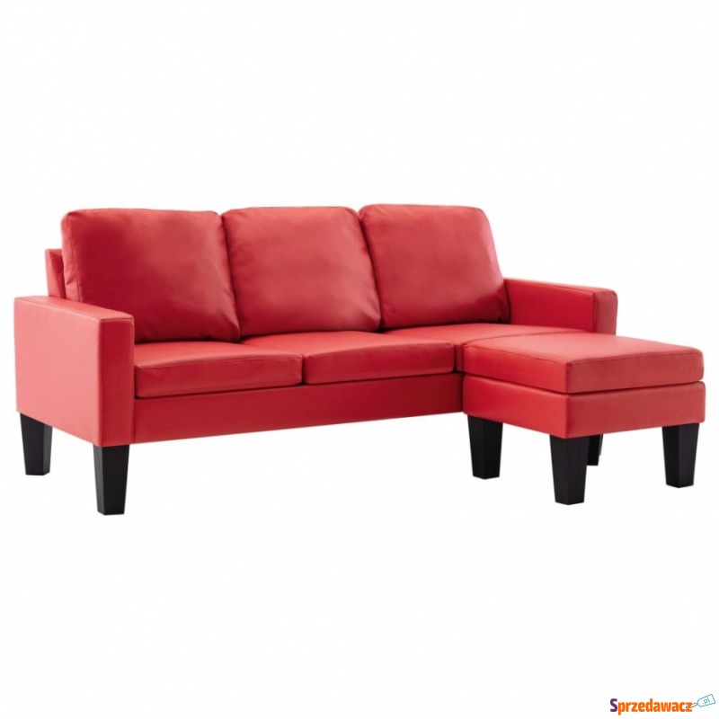 3-osobowa sofa z podnóżkiem, czerwona, sztuczna... - Sofy, fotele, komplety... - Koszalin
