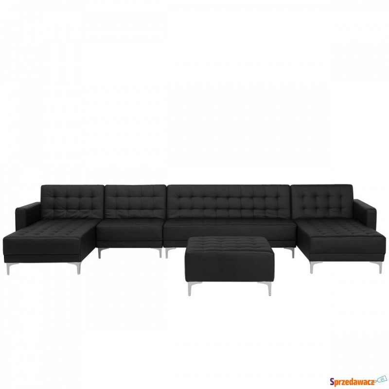 Sofa rozkładana XXL skóra ekologiczna czarna z... - Sofy, fotele, komplety... - Gościęcin