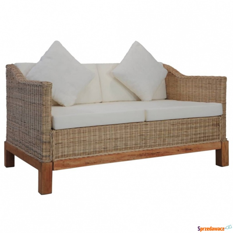2-osobowa sofa z poduszkami, naturalny rattan - Sofy, fotele, komplety... - Luboszyce