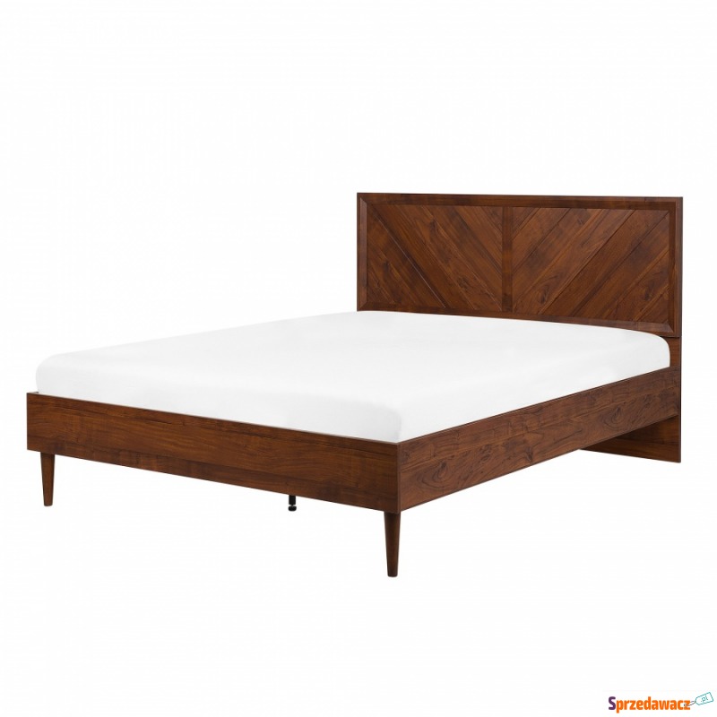 Łóżko LED 140 x 200 cm ciemne drewno MIALET - Łóżka - Elbląg
