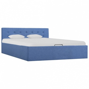 Rama łóżka z podnośnikiem, niebieska, tkanina, 140 x 200 cm