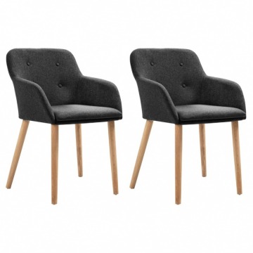 Krzesła stołowe, 2 szt., ciemnoszare, tkanina i lity dąb
