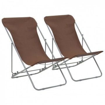 Składane krzesła plażowe, 2 szt., stal i tkanina Oxford, brąz