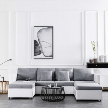 4-osobowa sofa rozkładana, tapicerowana sztuczną skórą, biała