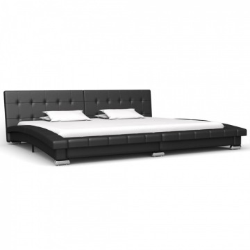 Rama łóżka, czarna, sztuczna skóra, 200 x 180 cm