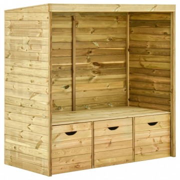 Ławka z zadaszeniem i 3 szufladami, 170 cm, lite drewno sosnowe