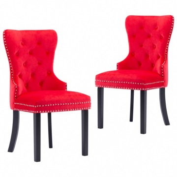 Krzesła stołowe, 2 szt., czerwone, obite aksamitem