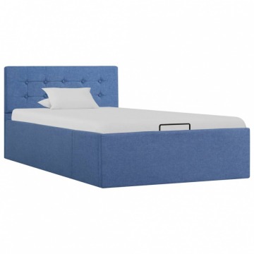 Rama łóżka z podnośnikiem, niebieska, tkanina, 100 x 200 cm