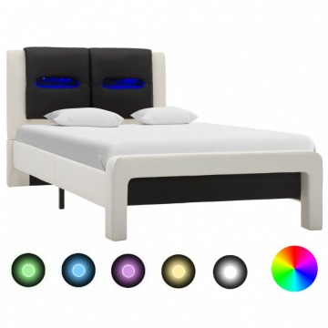 Rama łóżka z LED, biało-czarna, sztuczna skóra, 100 x 200 cm