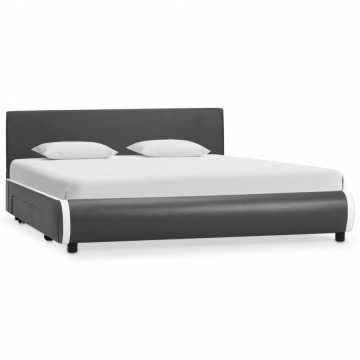 Rama łóżka z szufladami, antracyt, sztuczna skóra, 160x200 cm