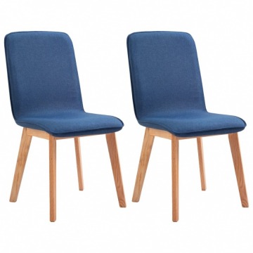 Krzesła stołowe, 2 szt., niebieskie, tkanina i lity dąb
