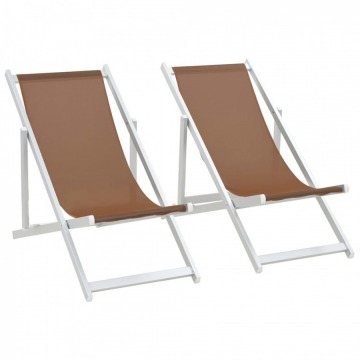 Składane krzesła plażowe, 2 szt., aluminium i textilene, brąz