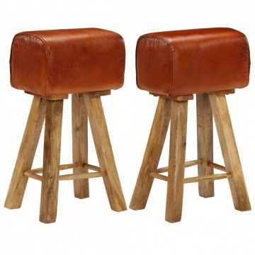 Krzesła barowe 2 szt. lite drewno mango i skóra 48x31x76 cm
