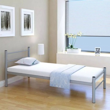 Pojedyncze łóżko metalowe z materacem 90 x 200 cm, szare
