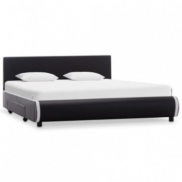 Rama łóżka z szufladami, czarna, sztuczna skóra, 160 x 200 cm