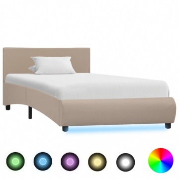 Rama łóżka z LED, cappuccino, sztuczna skóra, 90 x 200 cm