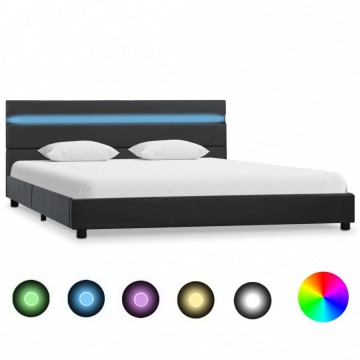 Rama łóżka z LED, szara, sztuczna skóra, 160 x 200 cm