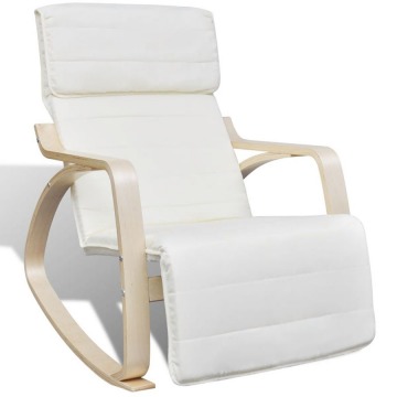Fotel bujany z giętą ramą materiałowy regulowany kremowy