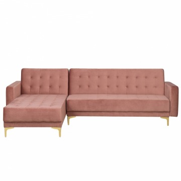 Sofa prawostronna różowa welurowa rozkładana ABERDEEN