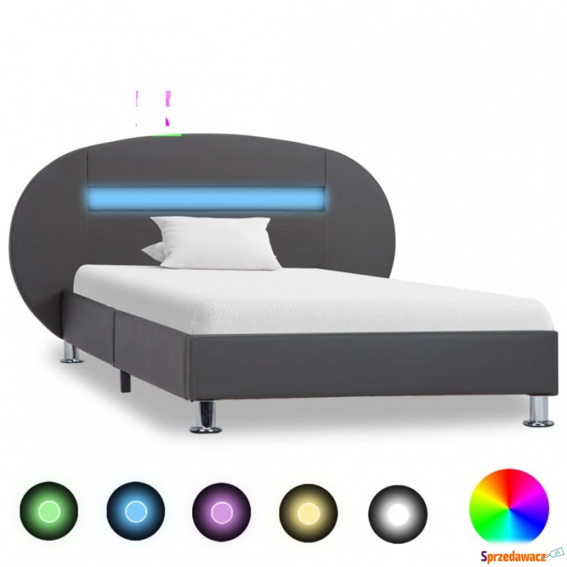 Rama łóżka z LED, szara, sztuczna skóra, 100 x... - Łóżka - Pruszków