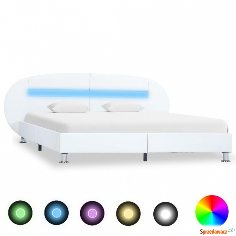 Rama łóżka z LED, biała, sztuczna skóra, 120... - Łóżka - Świnoujście
