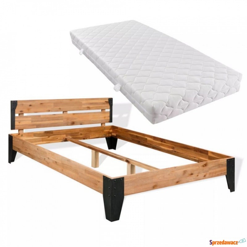 Łóżko z materacem, lite drewno akacjowe, 140 x... - Łóżka - Grabówka