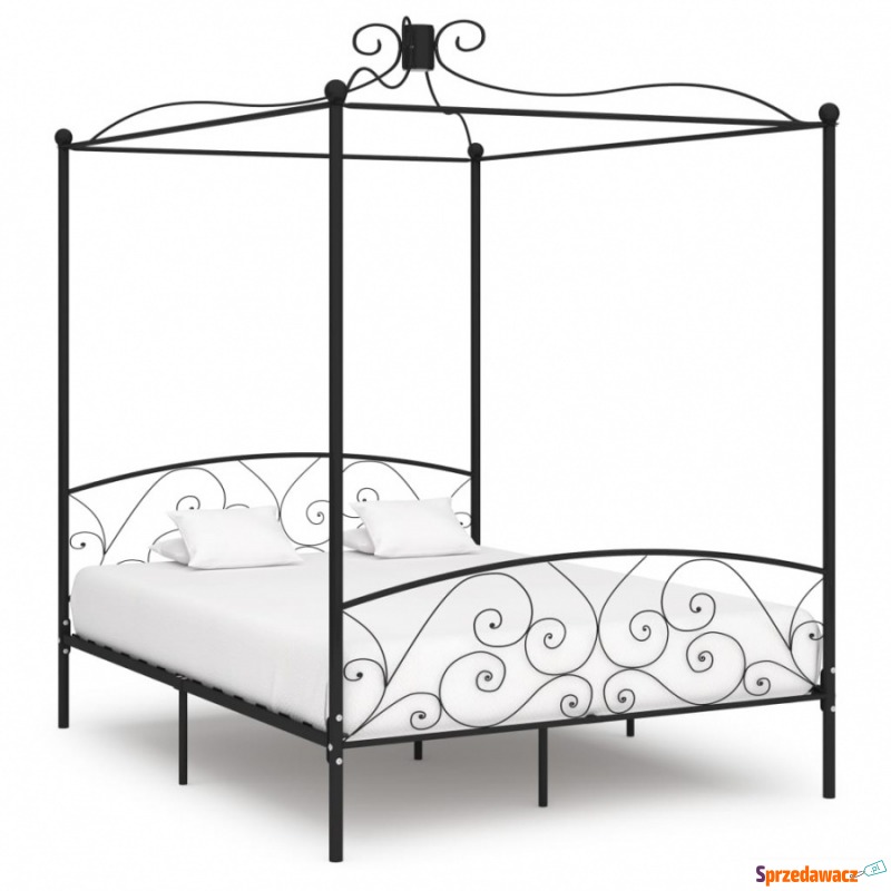 Rama łóżka z baldachimem, czarna, metalowa, 160... - Łóżka - Nowogard