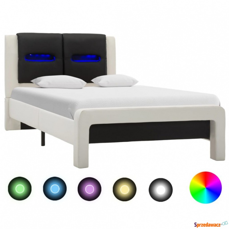 Rama łóżka z LED, biało-czarna, sztuczna skór... - Łóżka - Świętochłowice