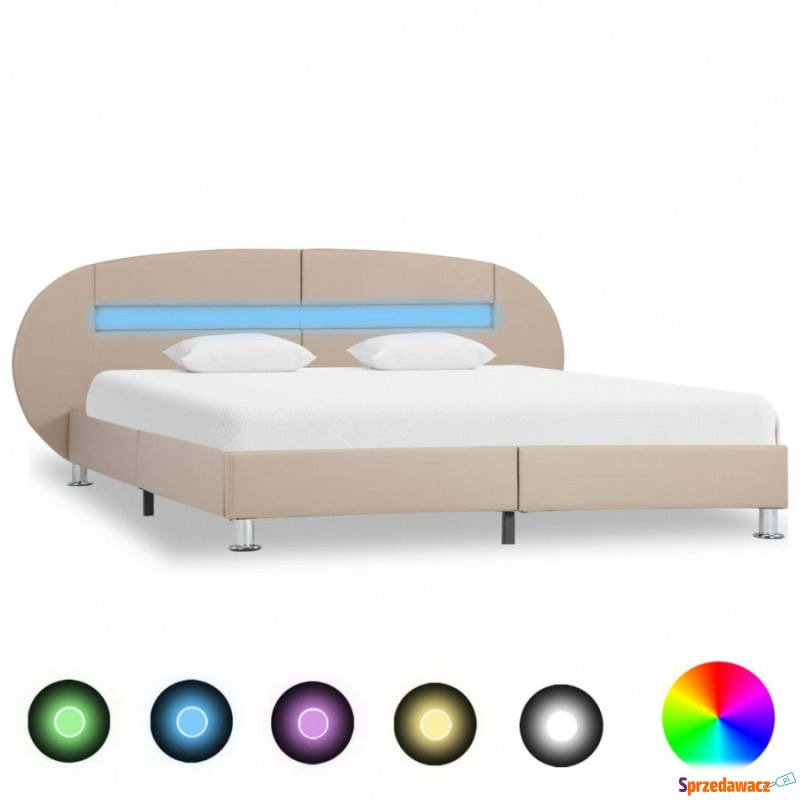 Rama łóżka z LED, cappuccino, sztuczna skóra,... - Łóżka - Otwock