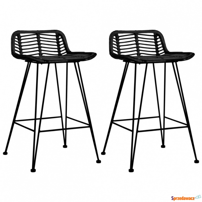 Krzesła barowe 2 szt. czarne rattanowe - Taborety, stołki, hokery - Łowicz