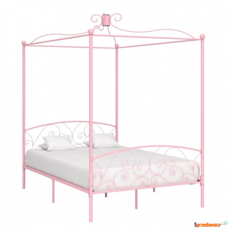 Rama łóżka z baldachimem, różowa, metalowa, 1... - Łóżka - Mysłowice